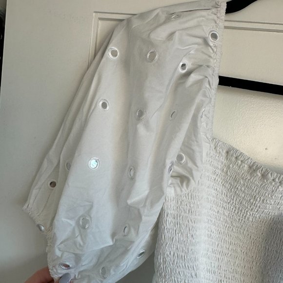 Rhode Eloise Eyelet Midi-dress White Mirror Smocked Bodice Puff Sleeves Small - Picture 4 of 8